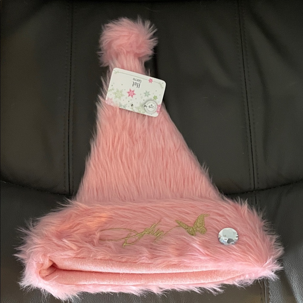 Dolly Parton Pink Furry Santa Hat Signature Embroidery 16in by Ruz Christmas